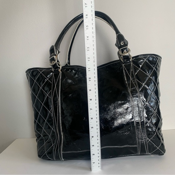 Cavalcanti Genuine Black Patent Leather Shoulder Bag Quilt Made In Italy Large - Picture 10 of 16
